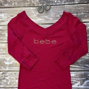 Bebe logo double v-neck 3/4 sleeve top